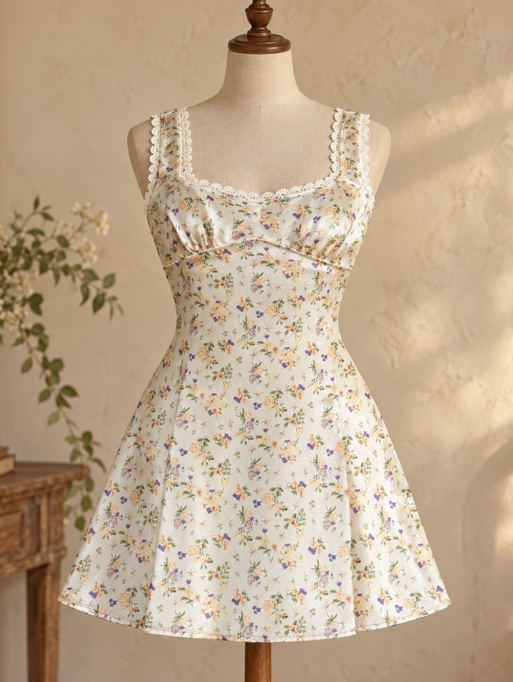 Princess Polly floral mini dress cream US 2